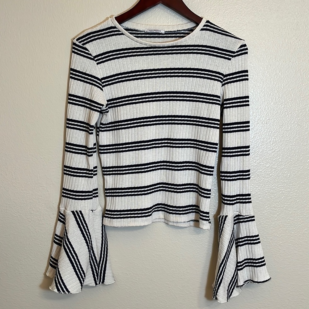 ZARA Striped Bell Sleeves Lightweight Sweater